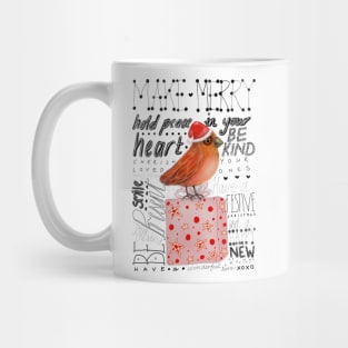 Christmas Greetings Bird on Present Mug